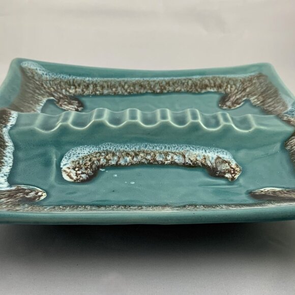 Vintage 1960's Ash Tray, Glazed Ceramic, Sushi Plate, MCM, Turquoise, Drip Glaze - Picture 3 of 6
